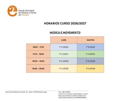 Horarios curso 2026/2027